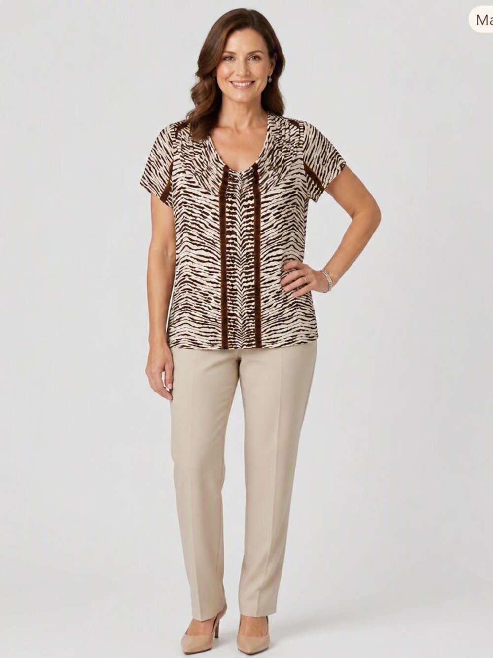 Rafaella Zebra Print Short Sleeve Blouse – Size Small